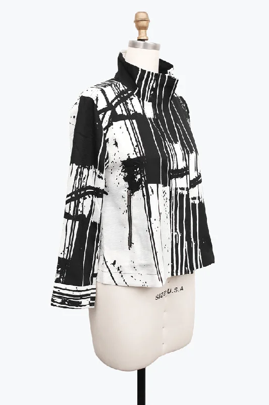 Damee Brushstroke-Print Biker Jacket in Black & White - 4885