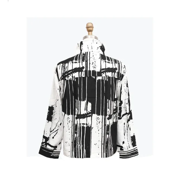 Damee Brushstroke-Print Biker Jacket in Black & White - 4885