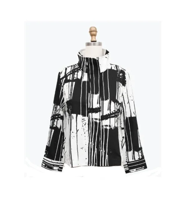 Damee Brushstroke-Print Biker Jacket in Black & White - 4885