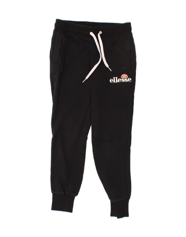 ELLESSE Womens Graphic Tracksuit Trousers Joggers UK 8 Small Black Cotton