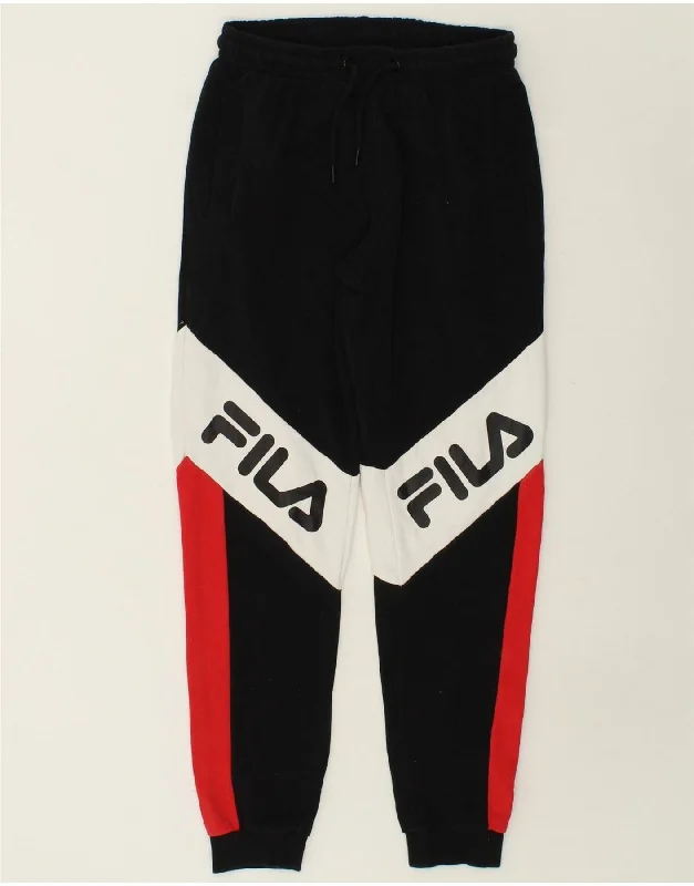 FILA Womens Graphic Tracksuit Trousers Joggers US 6 Medium Black