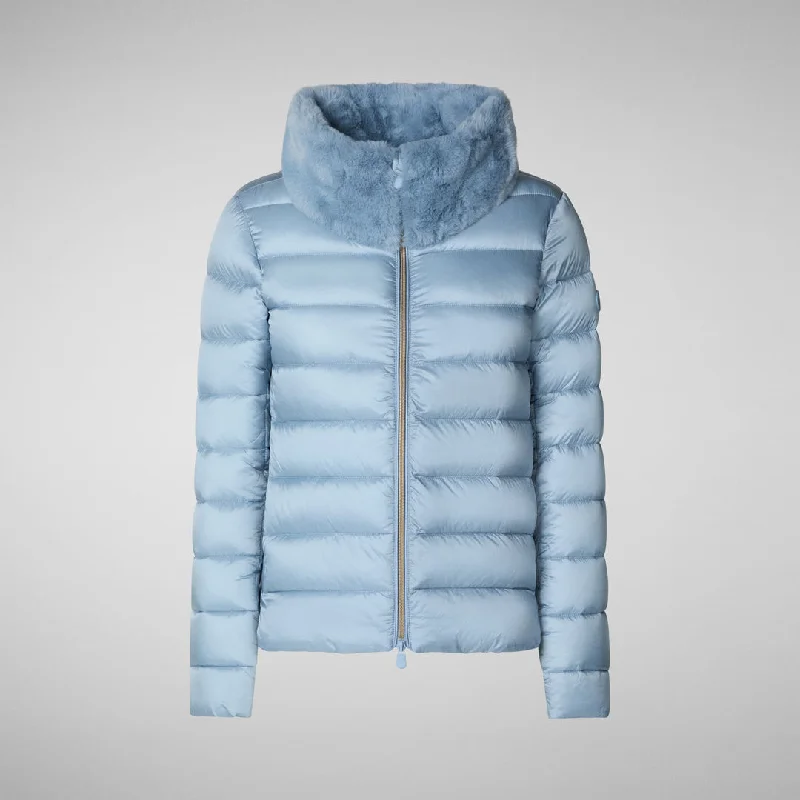 WOMEN'S MEI PUFFER JACKET WITH FAUX FUR COLLAR POWDER BLUE