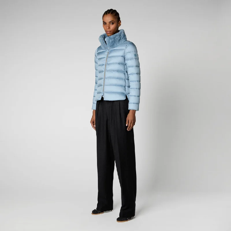 WOMEN'S MEI PUFFER JACKET WITH FAUX FUR COLLAR POWDER BLUE