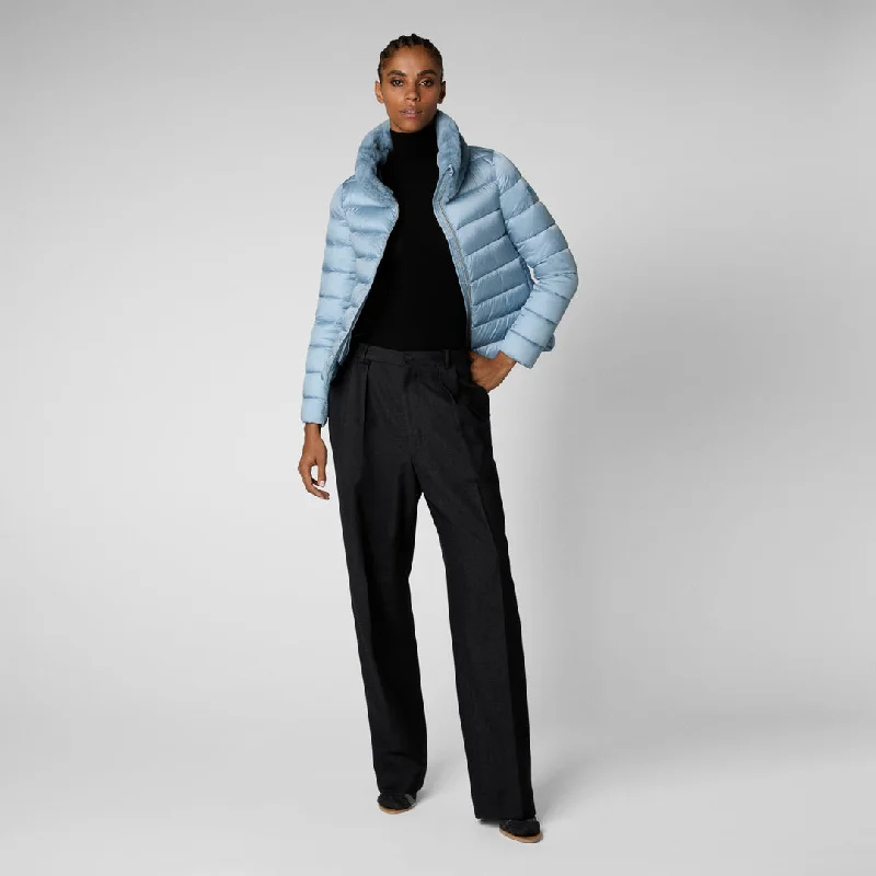 WOMEN'S MEI PUFFER JACKET WITH FAUX FUR COLLAR POWDER BLUE