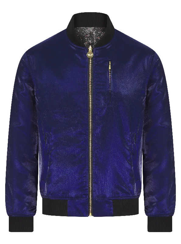 Soot and Ty Midnight Navy Fil Lumiere Reversible Classic Bomber Jacket