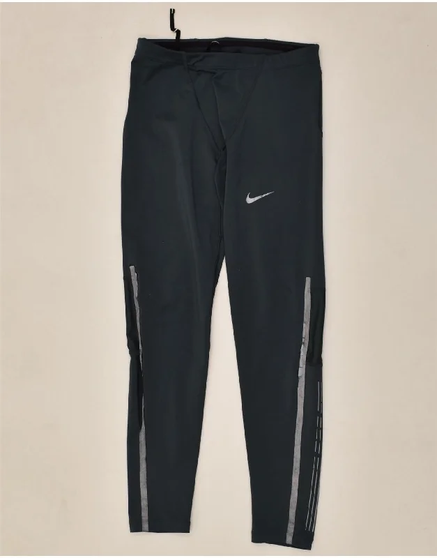 NIKE Womens Dri Fit Graphic Tracksuit Trousers UK 12 Medium Grey Polyester