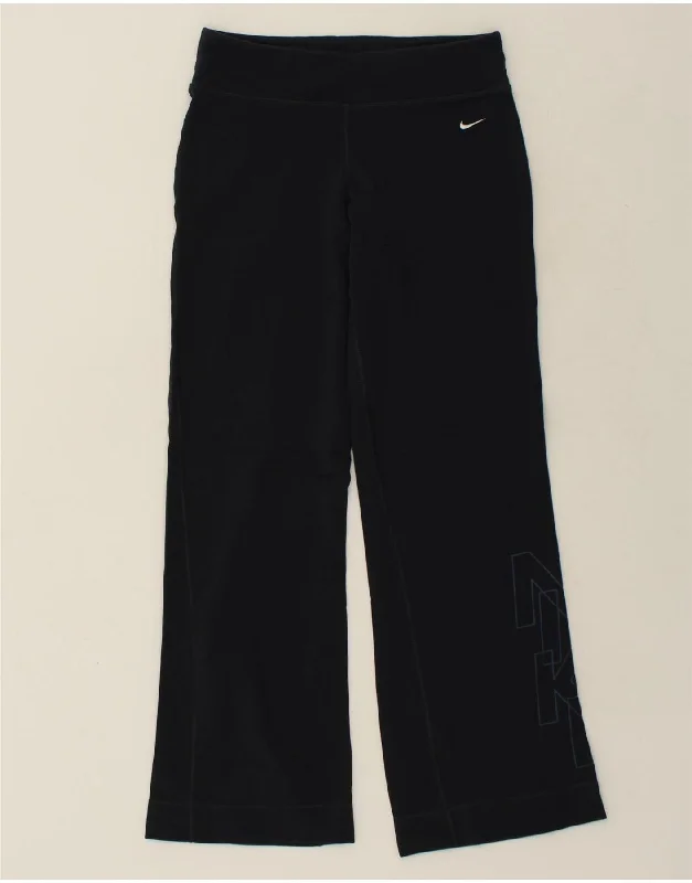 NIKE Womens Dri Fit Graphic Tracksuit Trousers UK 12 Medium Navy Blue