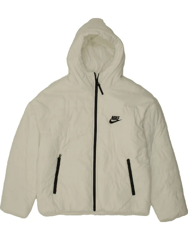 NIKE Womens Graphic Hooded Padded Jacket UK 16 Large White Polyester