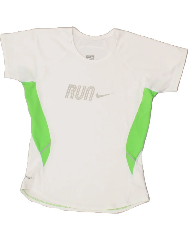 NIKE Womens Running Graphic T-Shirt Top UK 14 Medium White Colourblock