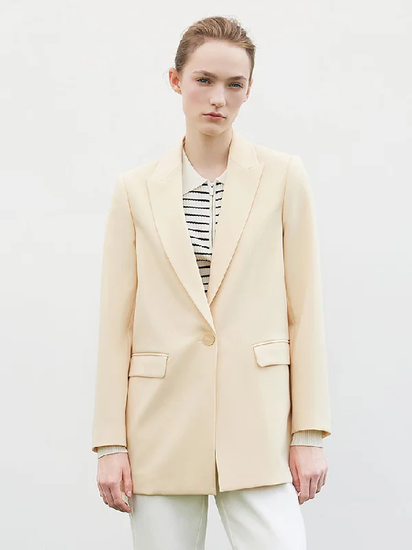 One-Button Cream Yellow Women Blazer