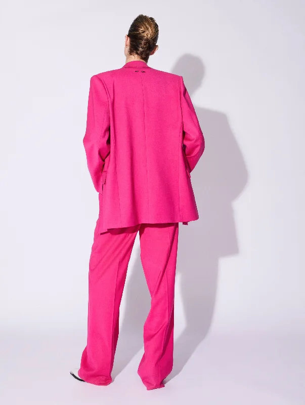 Pink gabardine loose fit double-breasted suit jacket