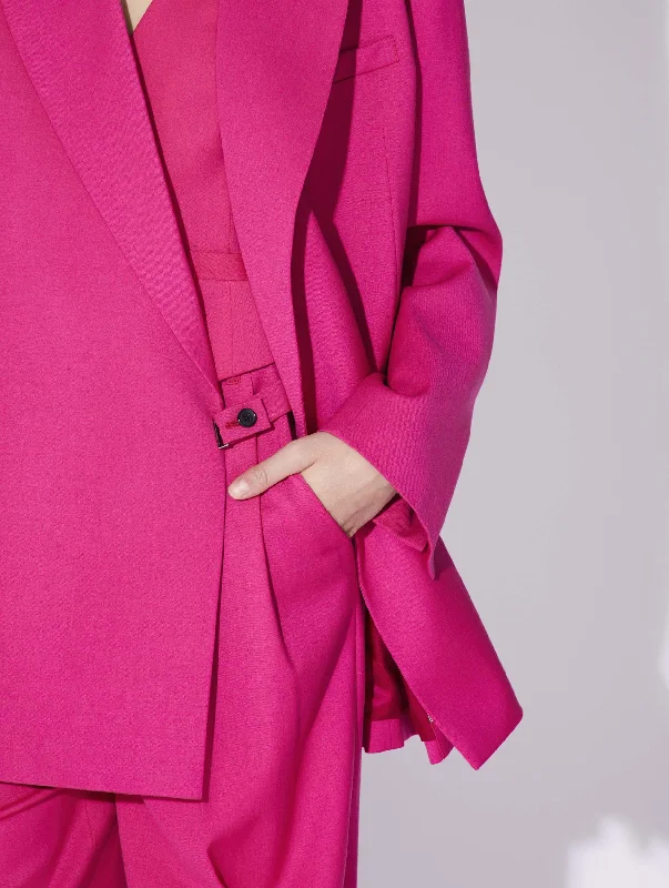 Pink gabardine loose fit double-breasted suit jacket