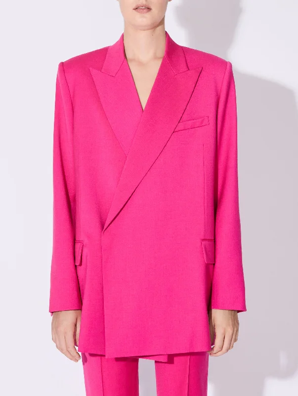 Pink gabardine loose fit double-breasted suit jacket