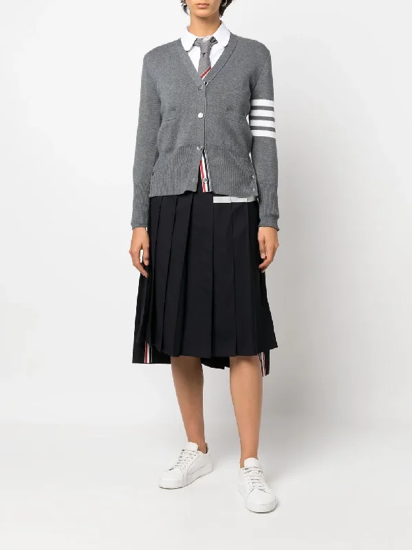 THOM BROWNE Women Below Knee Dropped Back Pleated Skirt in Engineered 4 Bar Plain Weave Suiting