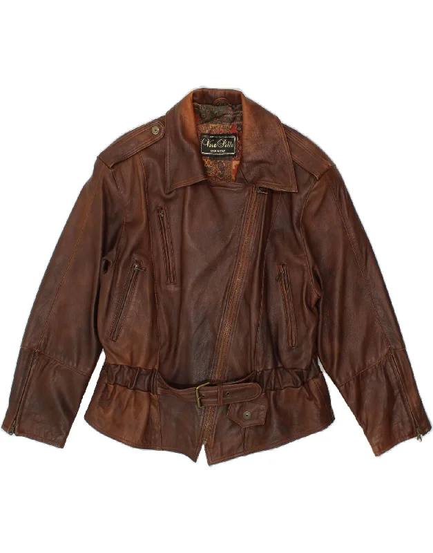 VINTAGE Womens Leather Biker Jacket UK 16 Large Brown Leather