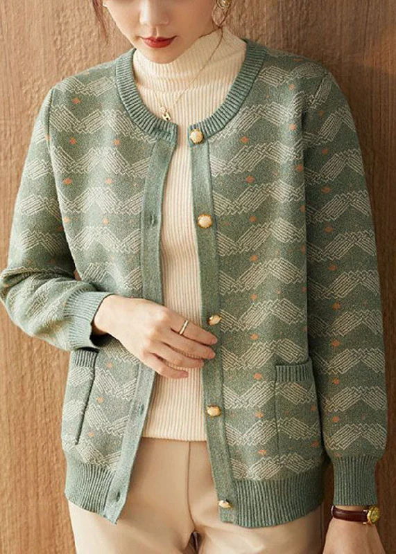 Women Green Oversized Print Woolen Coat Outwear Fall