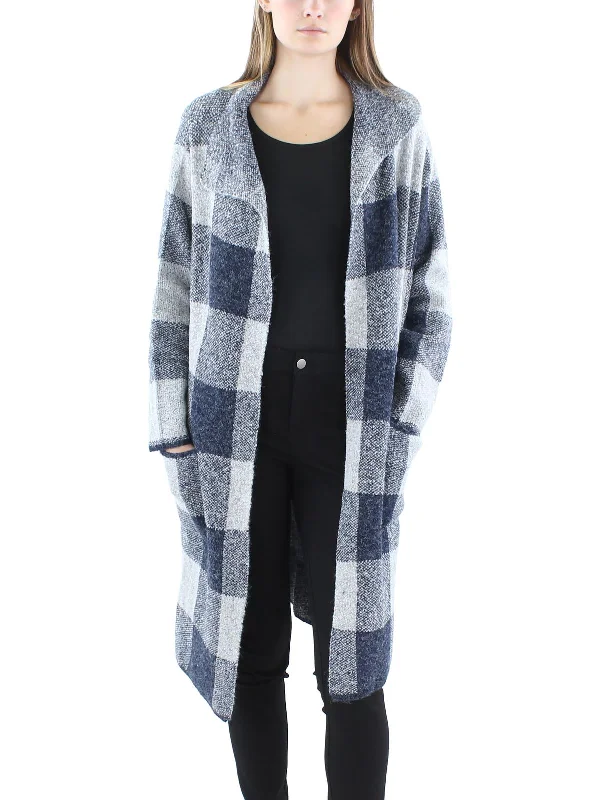 Womens Check Print Coatigan Open Front