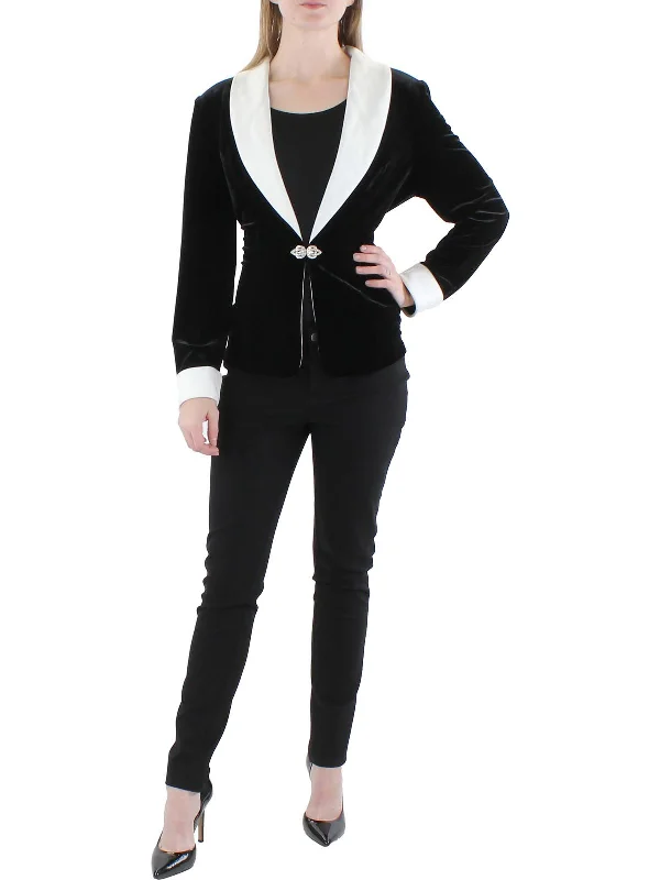 Womens Velvet Contrast Trim Tuxedo Jacket