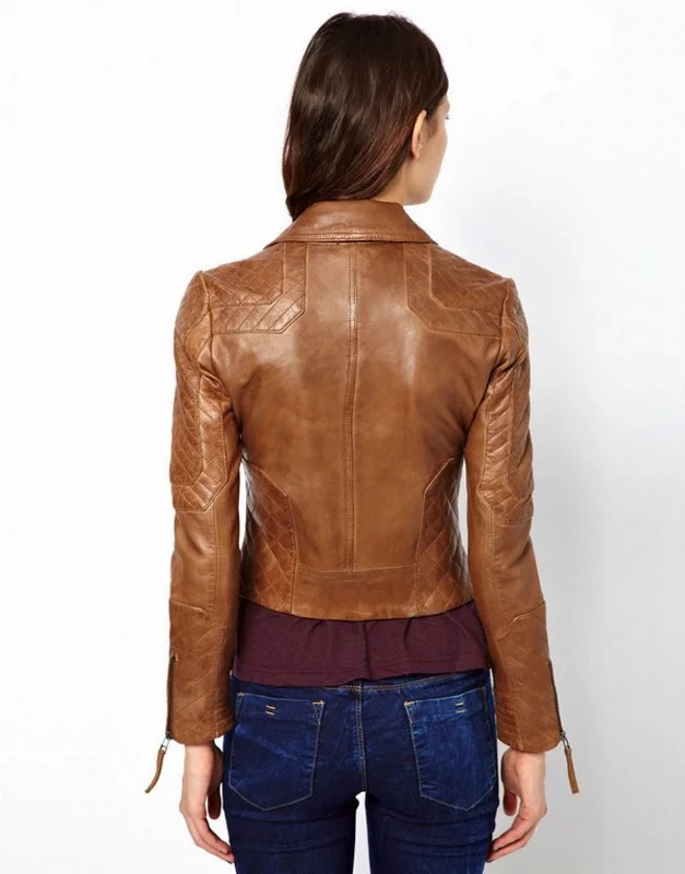 Women's Distressed Tan Rub-off Sheep Leather Spread Collar Jacket