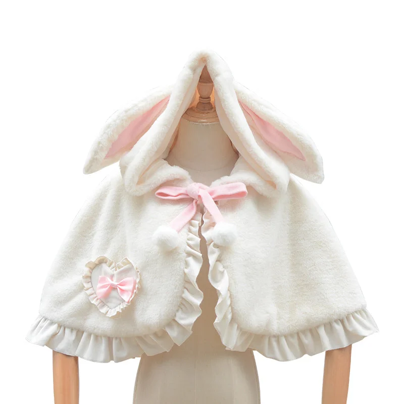 ZhiJinYuan~Lolita Winter Coat Plush Bunny Ear Lolita Cape