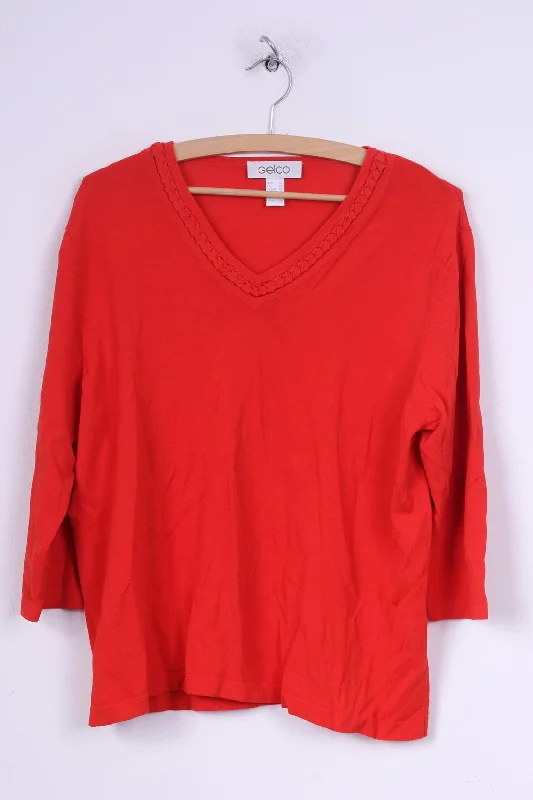 Gelco Womens 20 2XL Blouse Jumper Orange V Neck 7/8 Sleeve Top Vintage