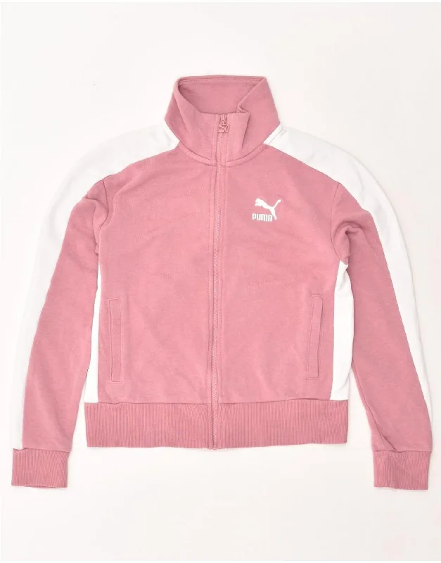 PUMA Womens Tracksuit Top Jacket UK 6 XS Pink Colourblock Cotton