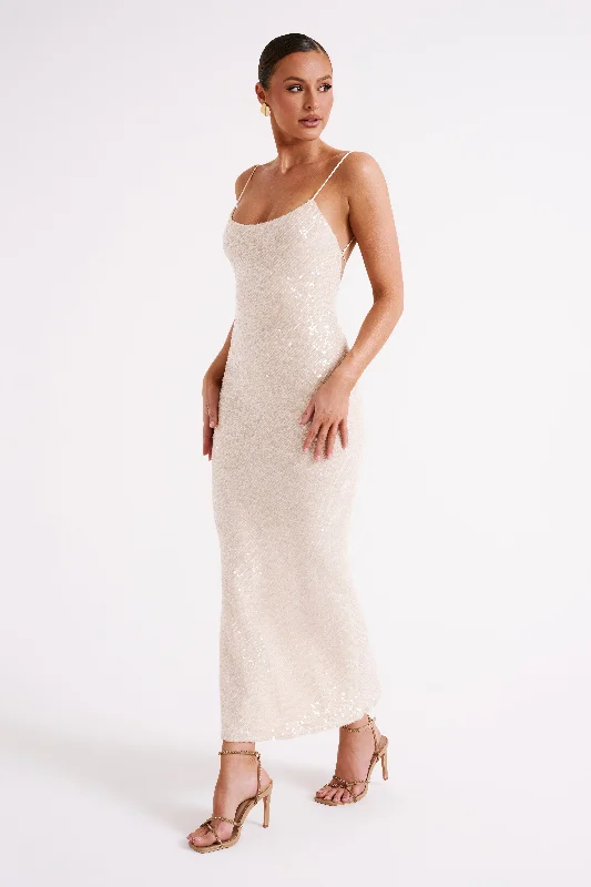 Brianna Sequin Maxi Dress - Cream