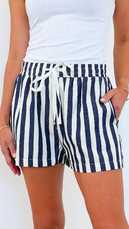 Striped Tie Front Denim Shorts