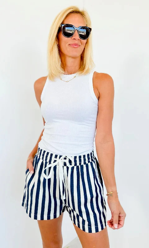 Striped Tie Front Denim Shorts