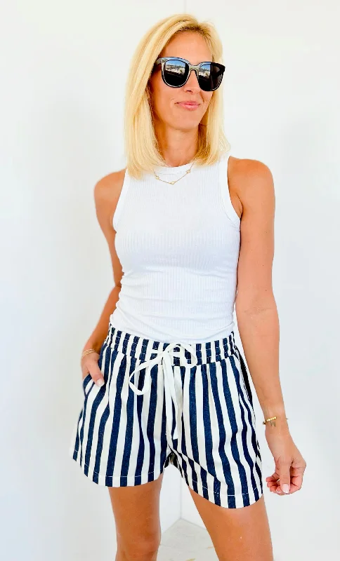 Striped Tie Front Denim Shorts