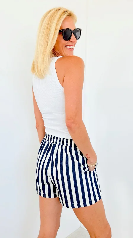 Striped Tie Front Denim Shorts