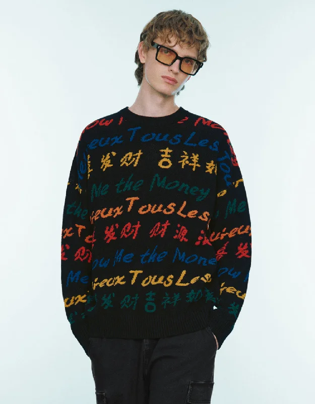 Letter Embroidered Crew Neck Sweater