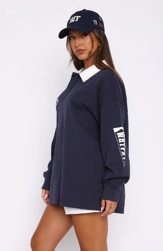 On Your Team Long Sleeve Oversized Tee Navy