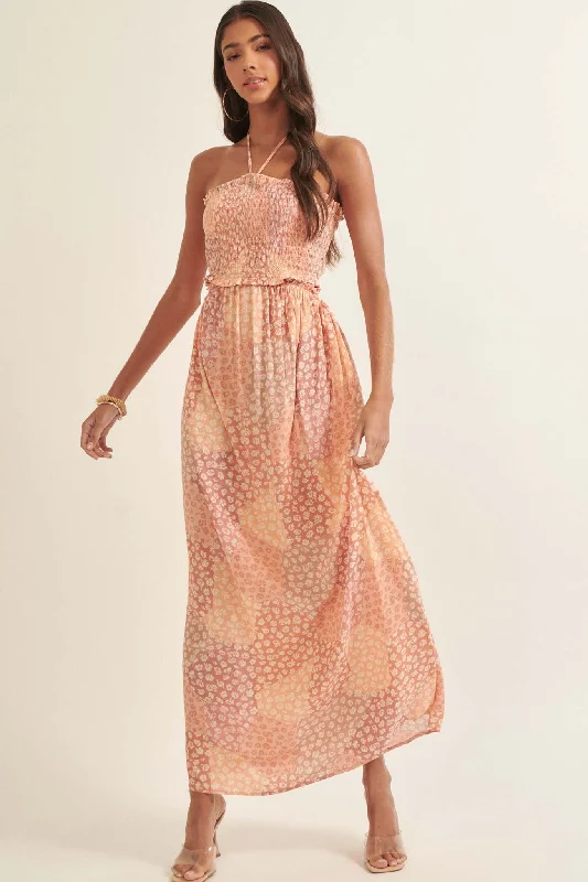 Soft Light Floral Patchwork-Print Maxi Dress