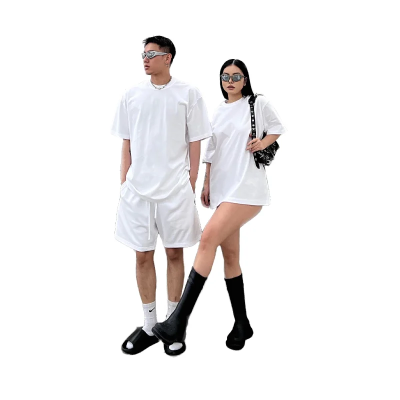 SYNEZ Unisex Solid Color Short Sleeve Tee + High Waist Mini Shorts Matching Set