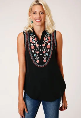 03-052-0565-5004 Roper Womens Black Floral Tank