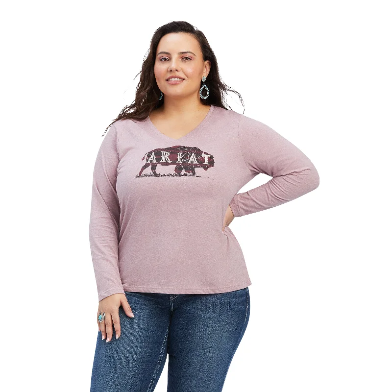 10041338 Ariat Wms Real Chest Logo Relaxed L/S Tee Nostalgia Rose