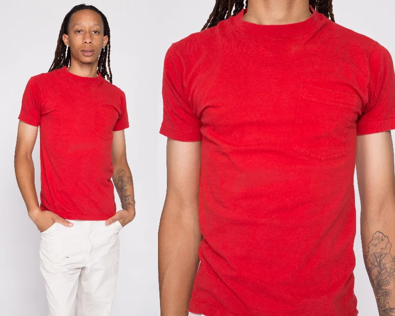 80s Plain Red Pocket Tee - Men's Small