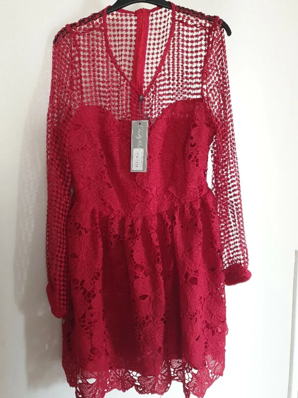 dolly delicious dress Uk 16 Red Bishop Sleeve Lace Mini Dress Ref Dc7