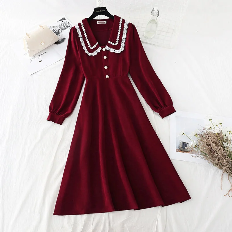 Lace doll neck red dress  2312