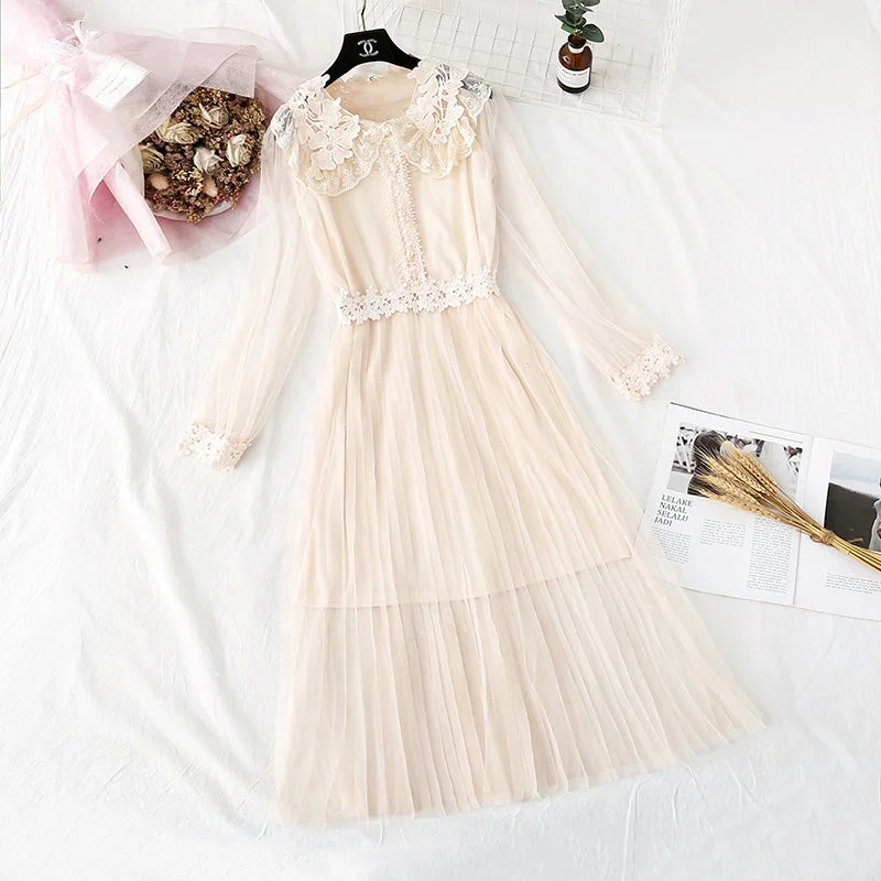 Lace flower mesh suspender dress  4370