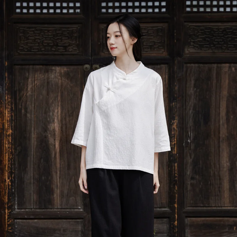 3/4 Sleeve Cotton & Linen Loose Traditional Chinese Blouse