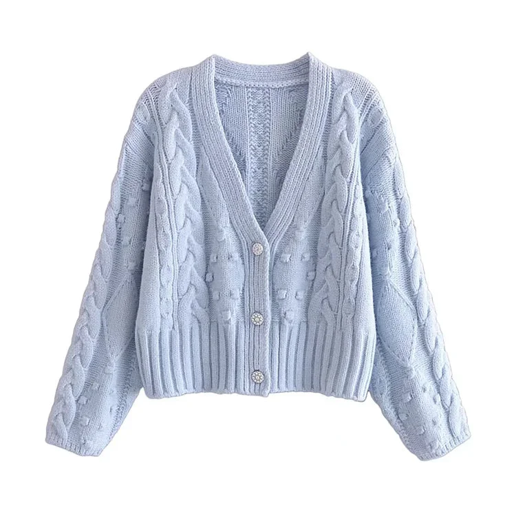 Artificial jewelry button knitted sweater cardigan coat  7461