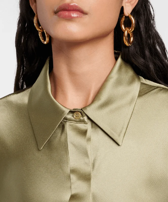 Brunel silk satin blouse in green