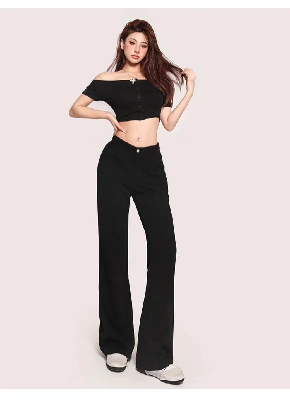 Carla Solid Color Off-the-Shoulder Button Up Slim Cropped Top