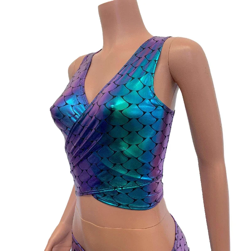 Crop Wrap Top - Mermaid Scales Holographic