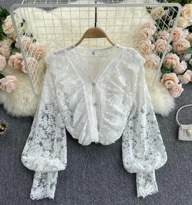 Cute lace long sleeve tops  327