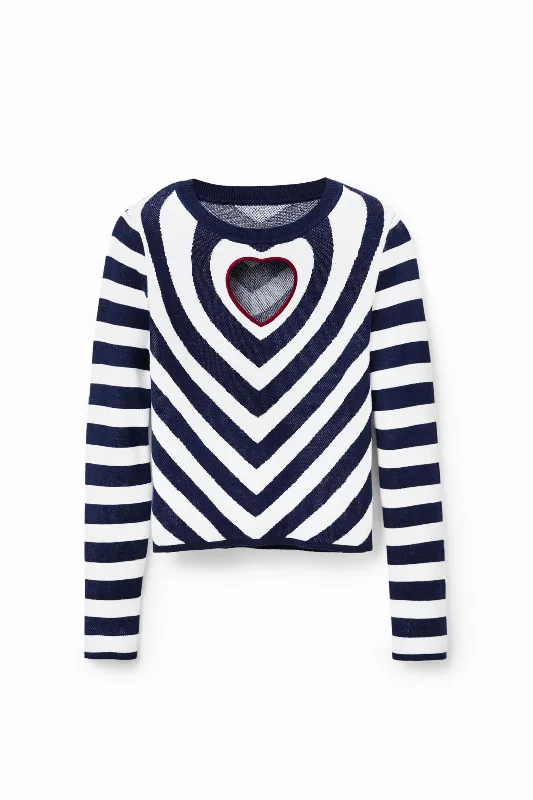 Desigual navy and white striped heart cut-out pullover