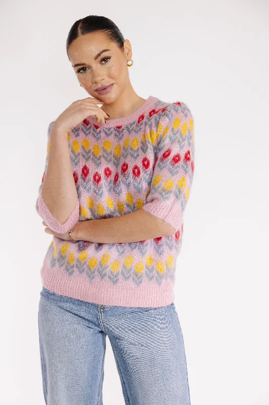 Flower Fields Sweater in Pink Multi