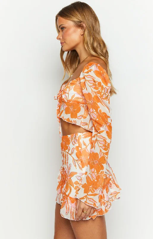 Jayella Orange Floral Long Sleeve Top